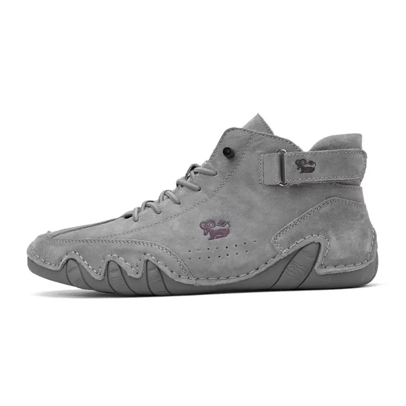 Seitenansicht der Grau Kian leder barfuß Schuhe von Vanea Barfußschuhe