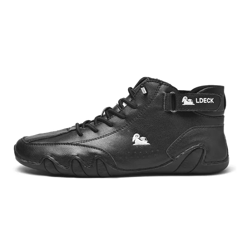Alle Seitenansicht auf Schwarz Khaki Leder Barfußschuhe von Vanea Barfußschuhe