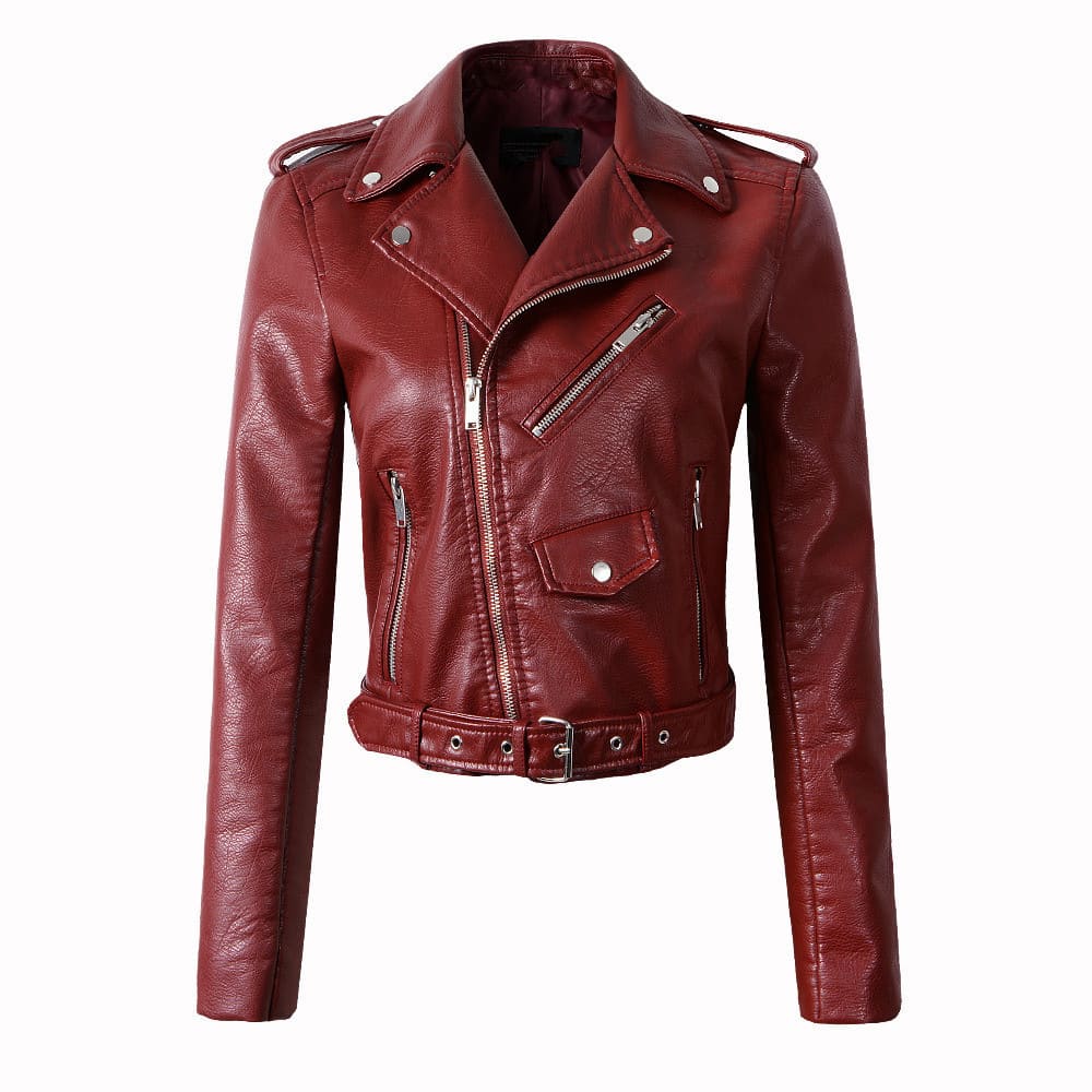 Klassische Damen-Leder-Bikerjacke