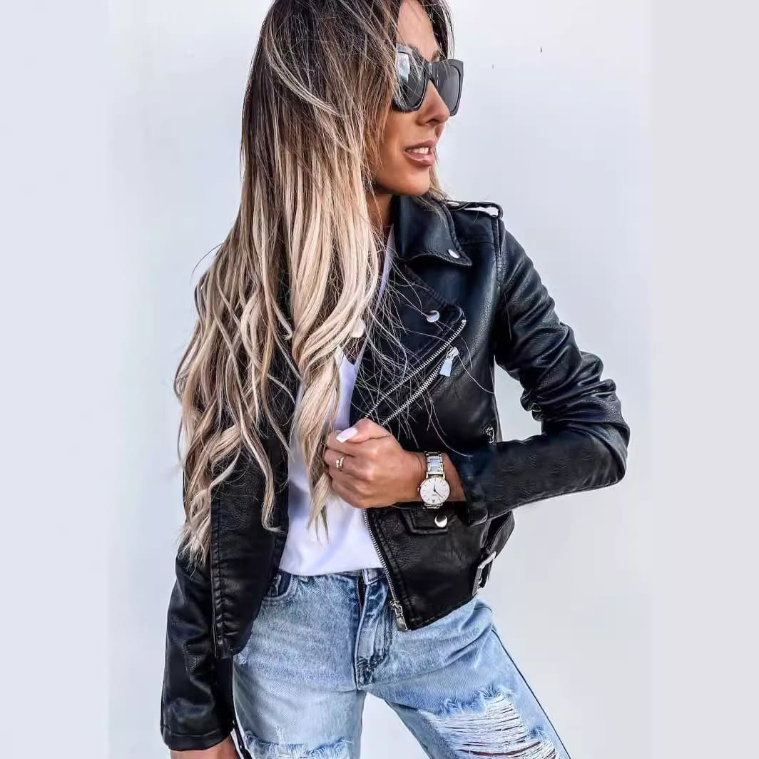 Klassische Damen-Leder-Bikerjacke