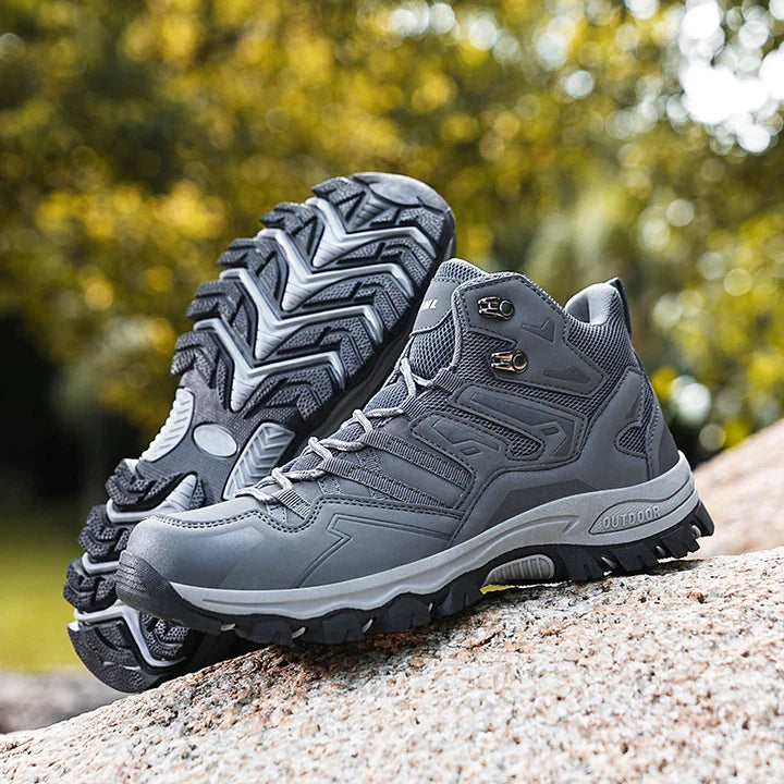Seitenansicht der Grau Expedition Outdoor Barfußschuhe von Vanea