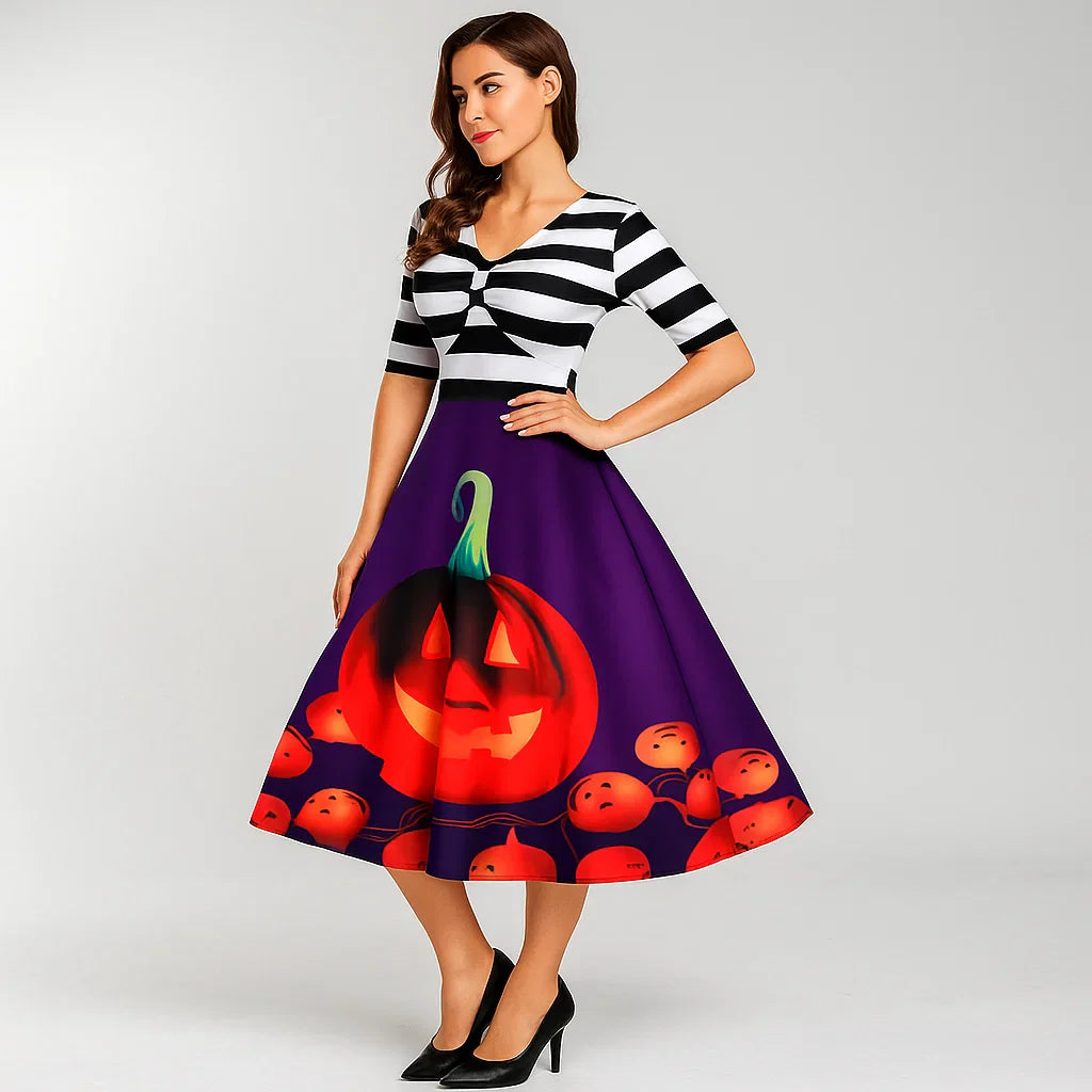 Gretel Streifen Midi-Flare Kleid Halloween Kostüm