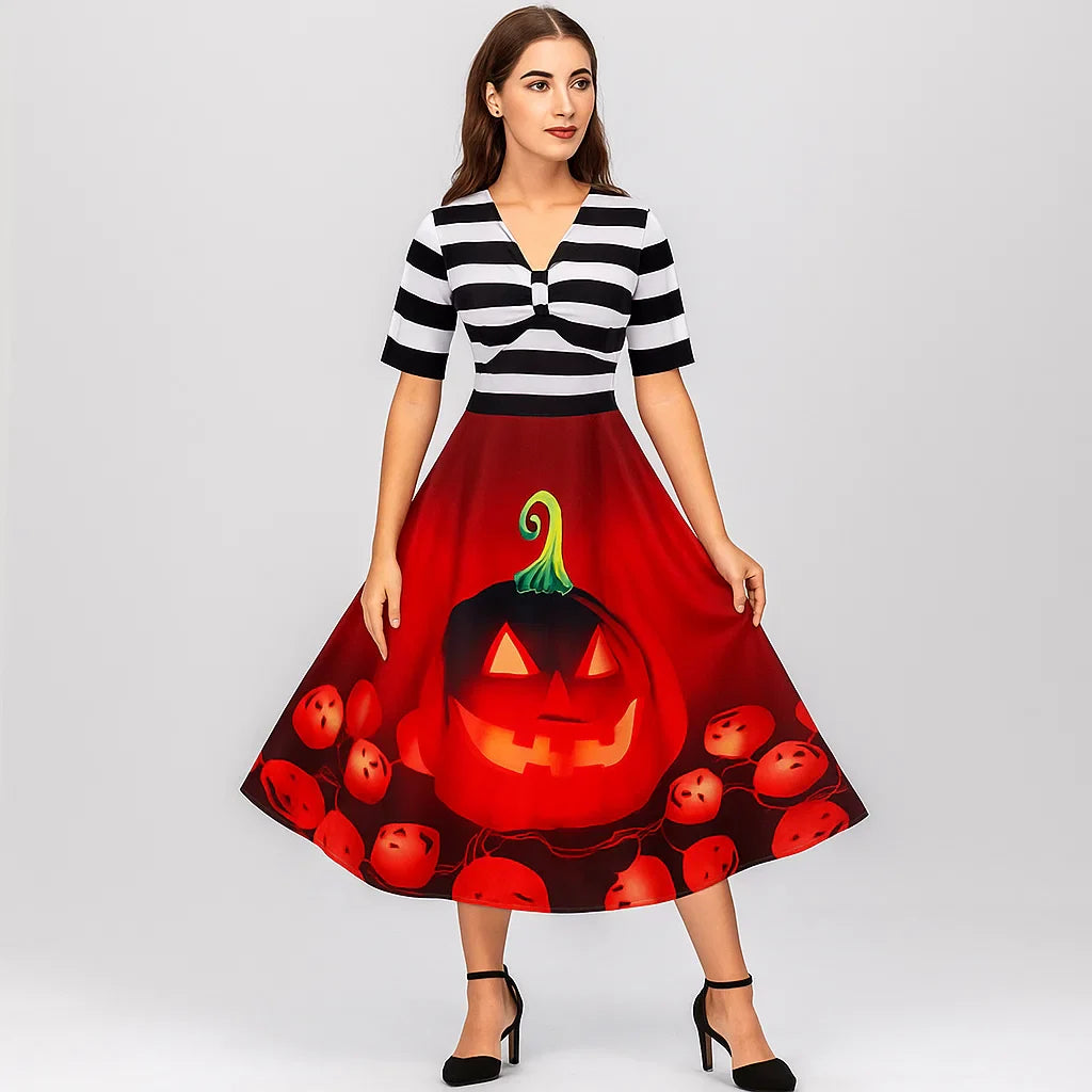 Gretel Streifen Midi-Flare Kleid Halloween Kostüm