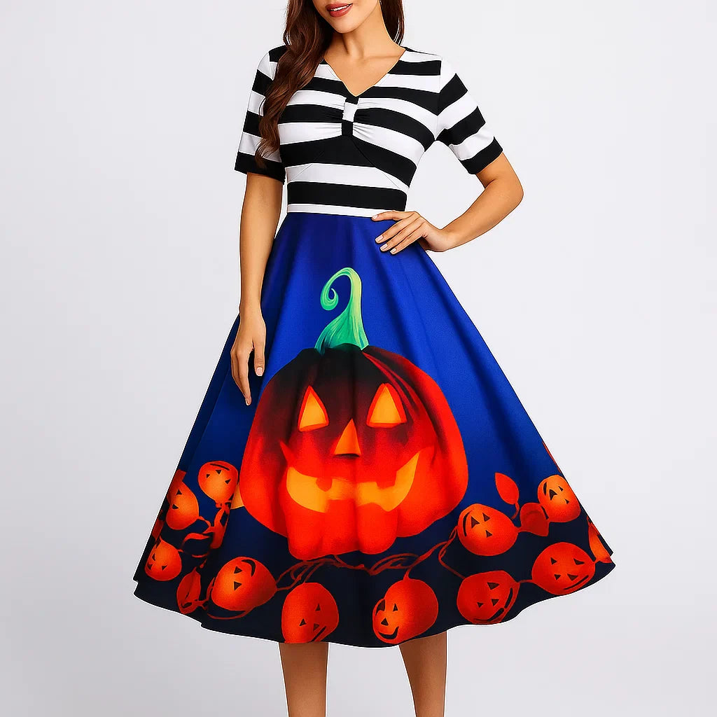 Gretel Streifen Midi-Flare Kleid Halloween Kostüm