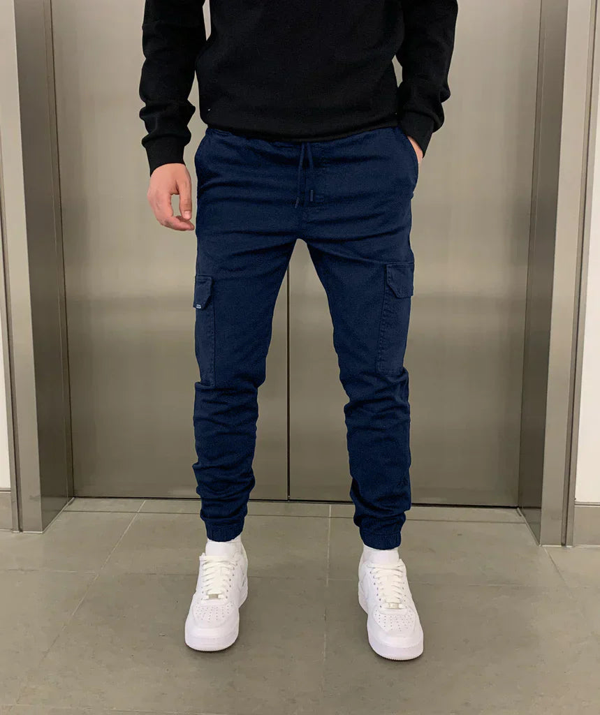Herren Slim Cargo Jogginghose mit verstellbarem Bund und mehreren Taschen