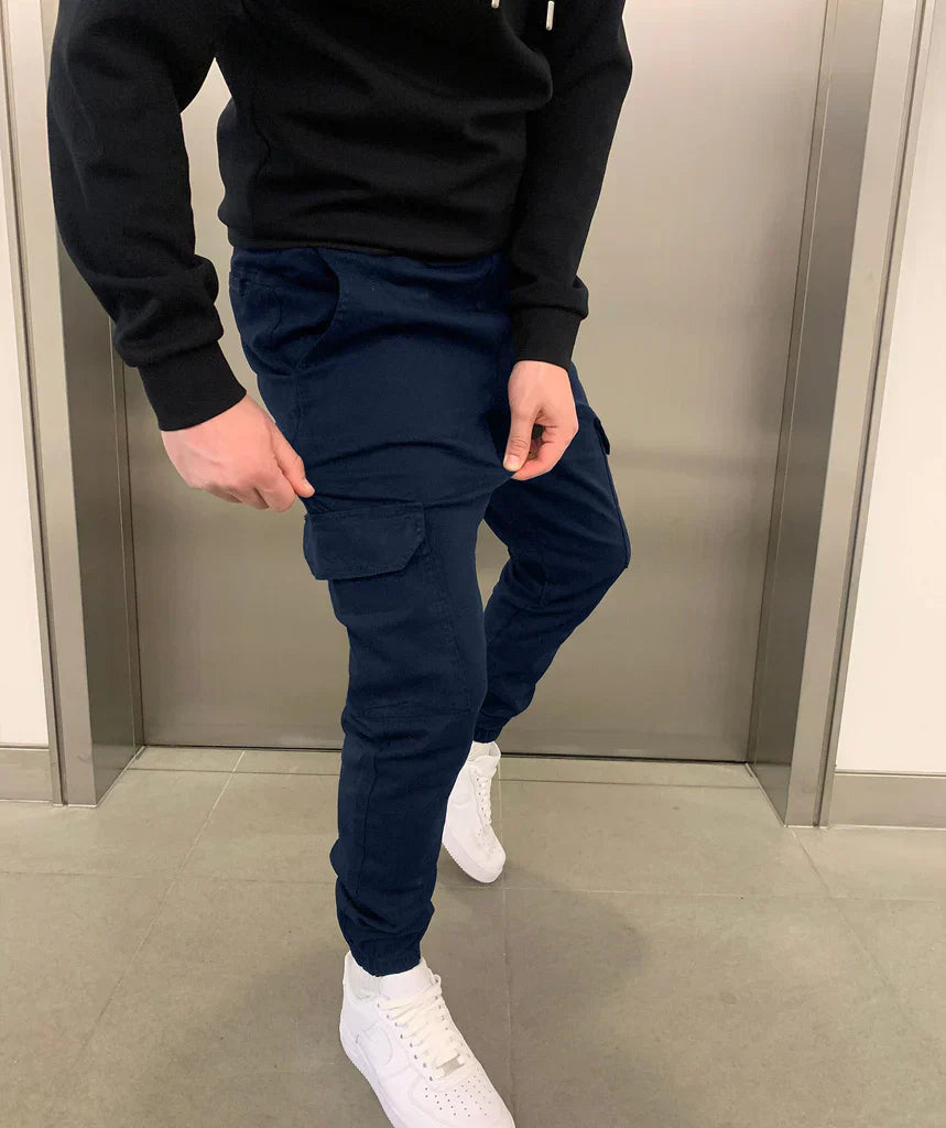 Herren Slim Cargo Jogginghose mit verstellbarem Bund und mehreren Taschen