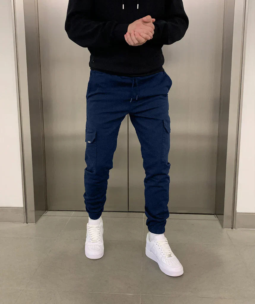 Herren Slim Cargo Jogginghose mit verstellbarem Bund und mehreren Taschen