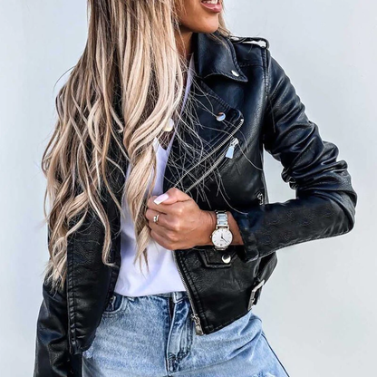 Klassische Damen-Leder-Bikerjacke