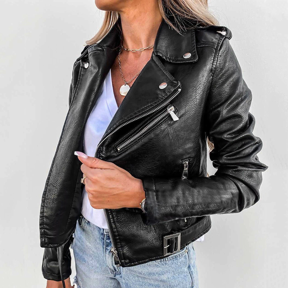 Klassische Damen-Leder-Bikerjacke