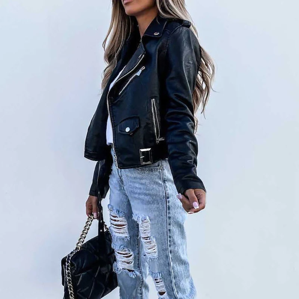 Klassische Damen-Leder-Bikerjacke