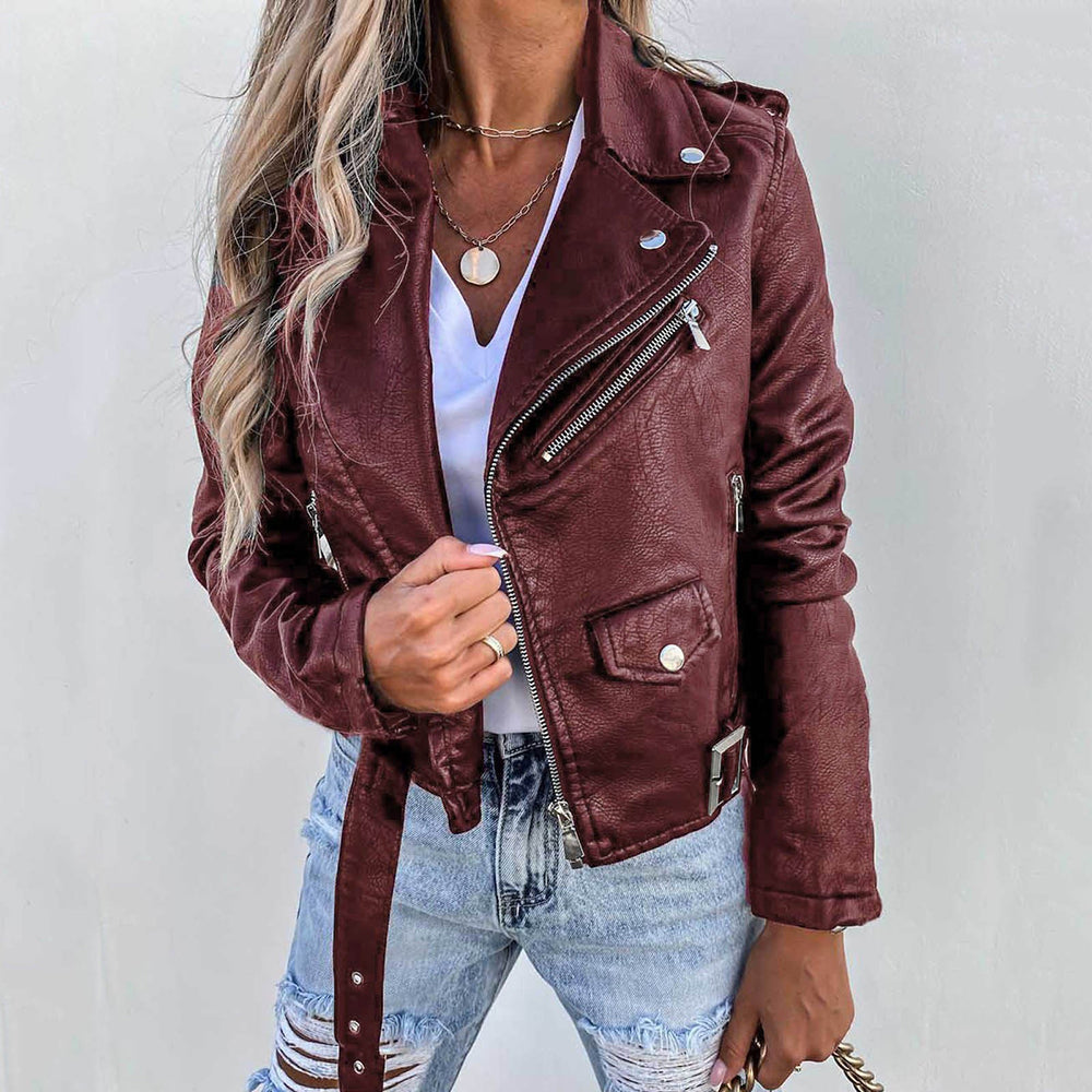 Klassische Damen-Leder-Bikerjacke