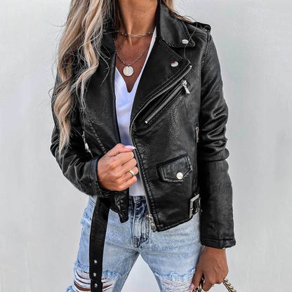 Klassische Damen-Leder-Bikerjacke