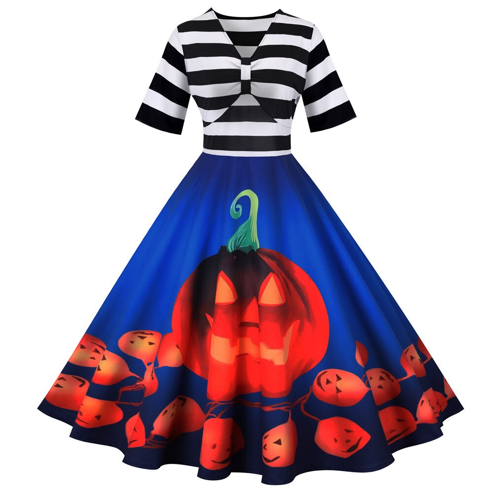 Gretel Streifen Midi-Flare Kleid Halloween Kostüm