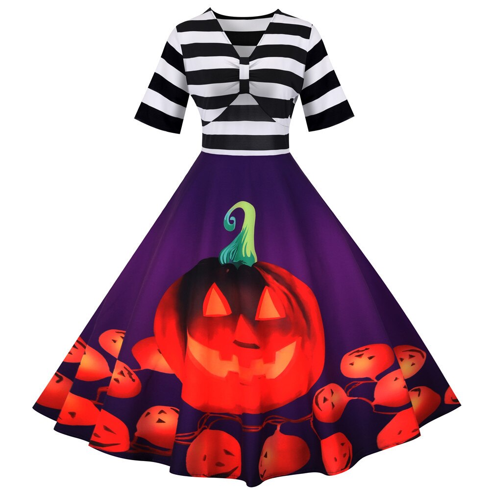 Gretel Streifen Midi-Flare Kleid Halloween Kostüm