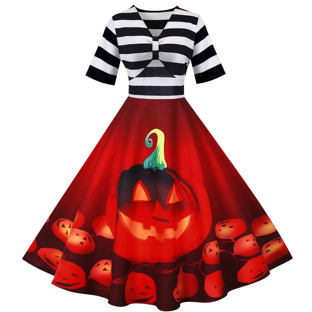 Gretel Streifen Midi-Flare Kleid Halloween Kostüm