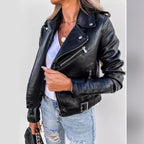 Klassische Damen-Leder-Bikerjacke