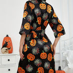 Martha Eleganter Kürbis Satin Robe Halloween Kostüm