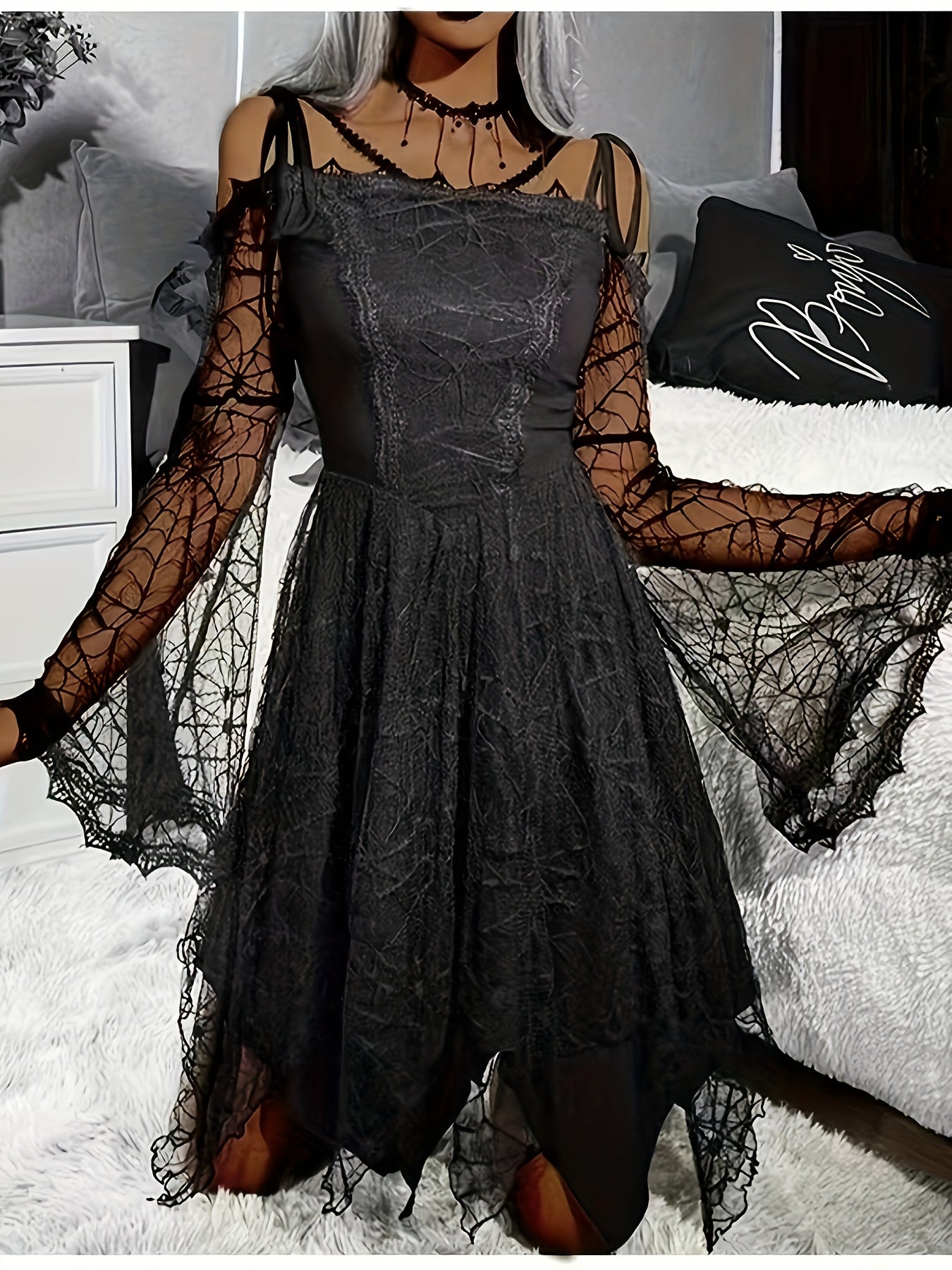 Luxcelle Gothic Halloween Mesh Mini Kleid