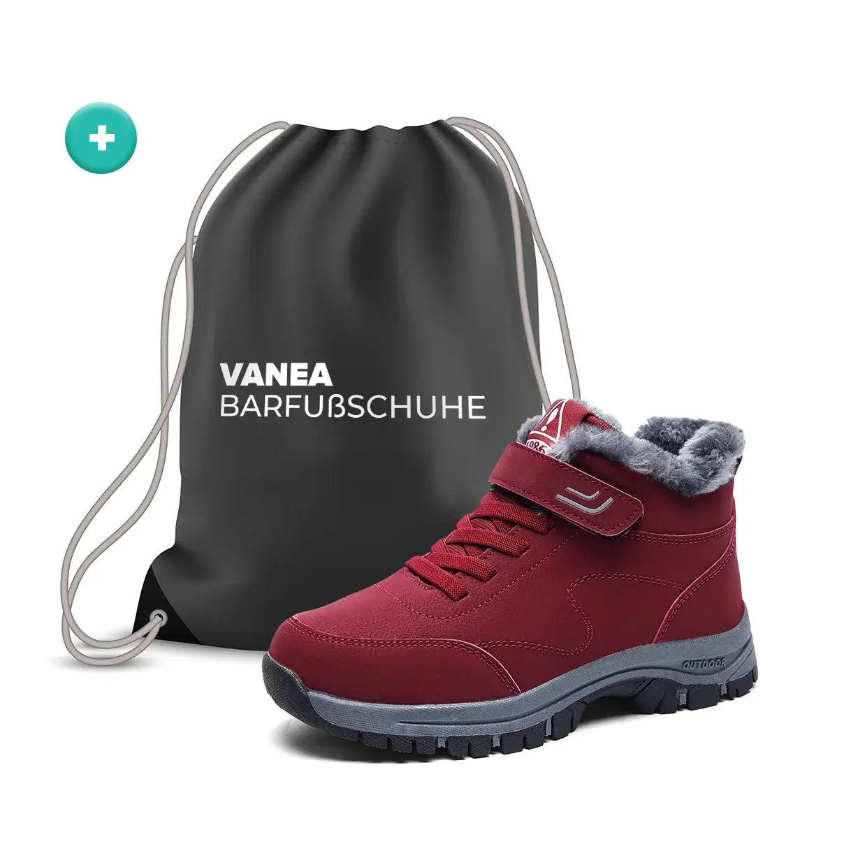 Rot Ergonomische Winterbarfußschuhe mit Tasche von Vanea Barfußschuhe