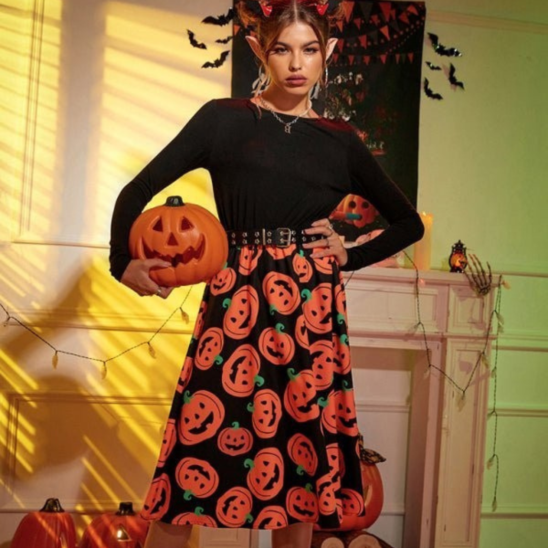 Talena Kürbis Halloween Midikleid