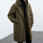 Herren langer wasserdichter Puffer-Trenchcoat mit Kapuze