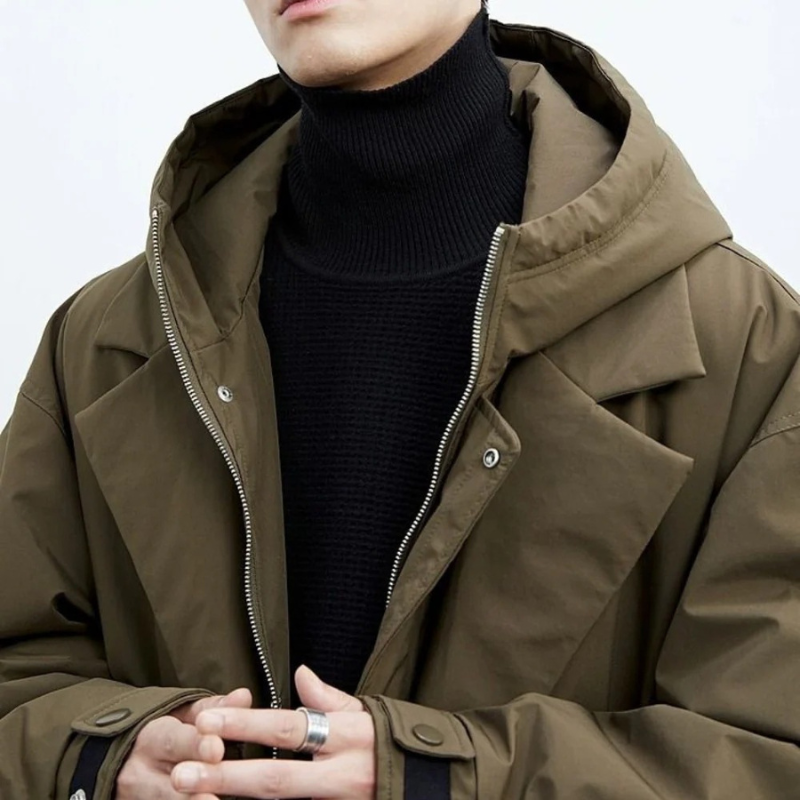 Herren langer wasserdichter Puffer-Trenchcoat mit Kapuze