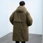 Herren langer wasserdichter Puffer-Trenchcoat mit Kapuze