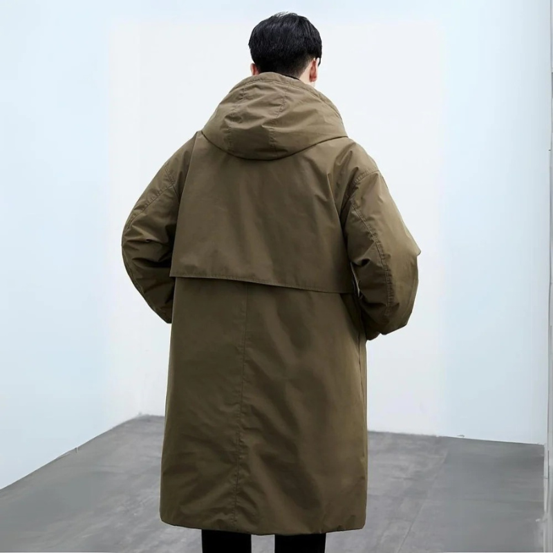 Herren langer wasserdichter Puffer-Trenchcoat mit Kapuze